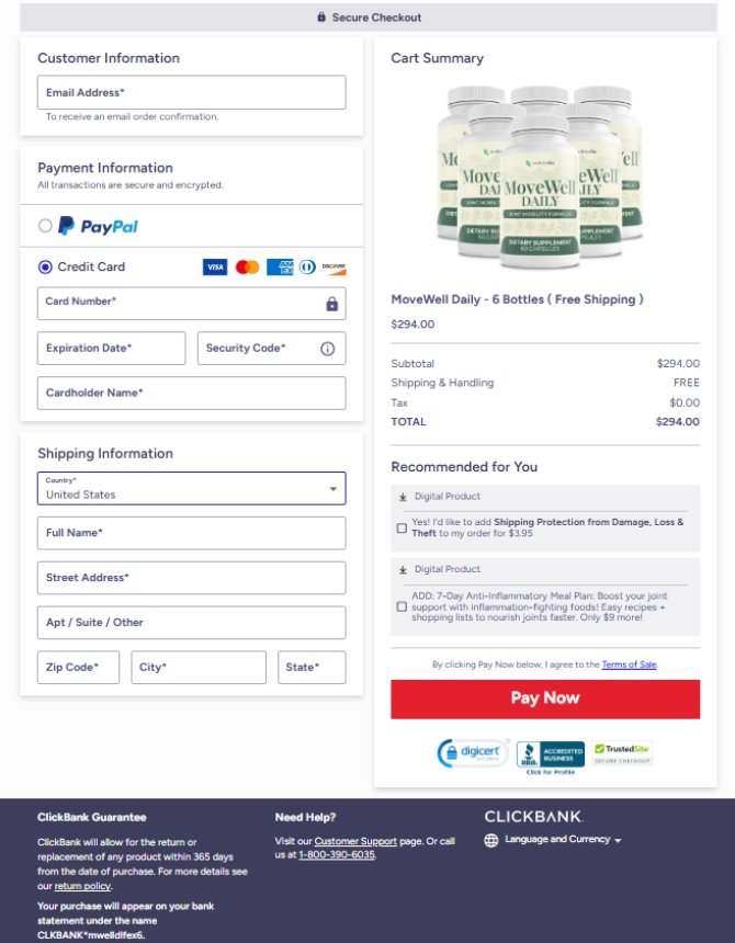 MoveWell Daily Official Website Secure Order Page
